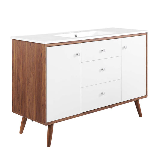 Erisen Single Sink Vanity Unit, Extra Large, Walnut & White