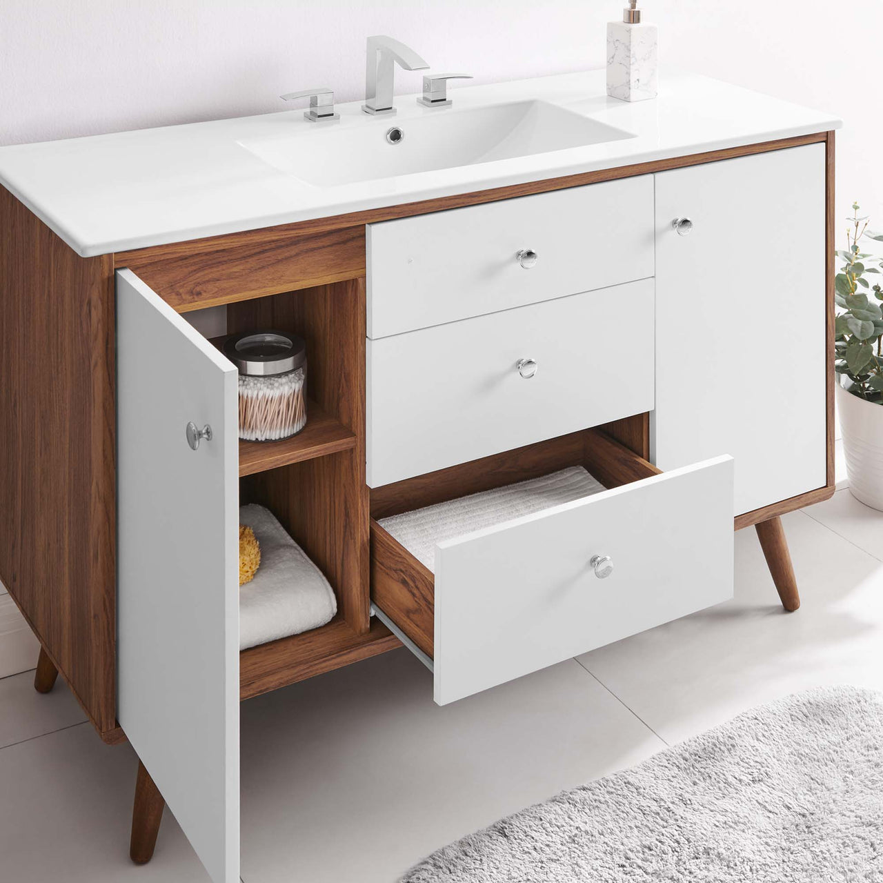 Erisen Single Sink Vanity Unit, Extra Large, Walnut & White