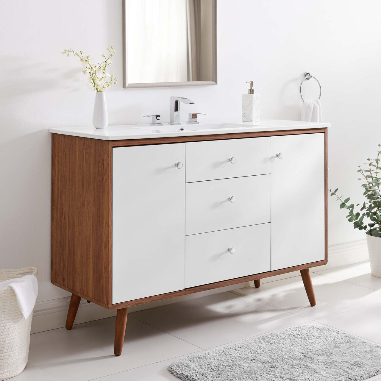 Erisen Single Sink Vanity Unit, Extra Large, Walnut & White