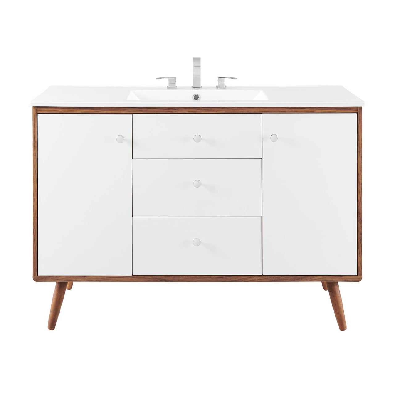 Erisen Single Sink Vanity Unit, Extra Large, Walnut & White