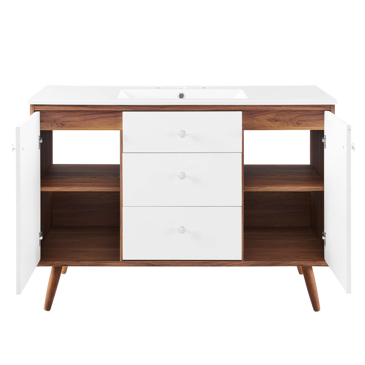 Erisen Single Sink Vanity Unit, Extra Large, Walnut & White
