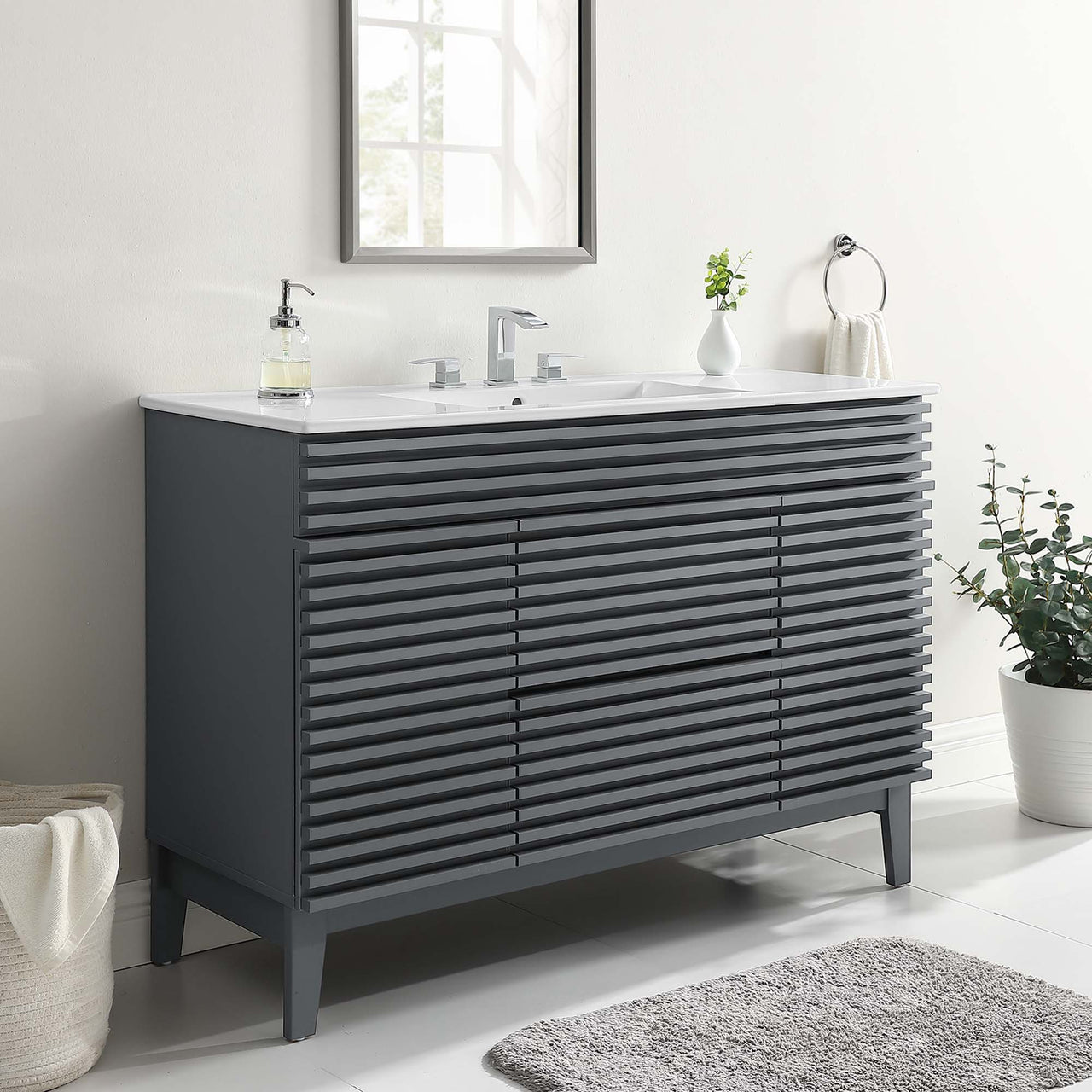 Ventra Single Sink Vanity Unit, Extra Large, Gray & White