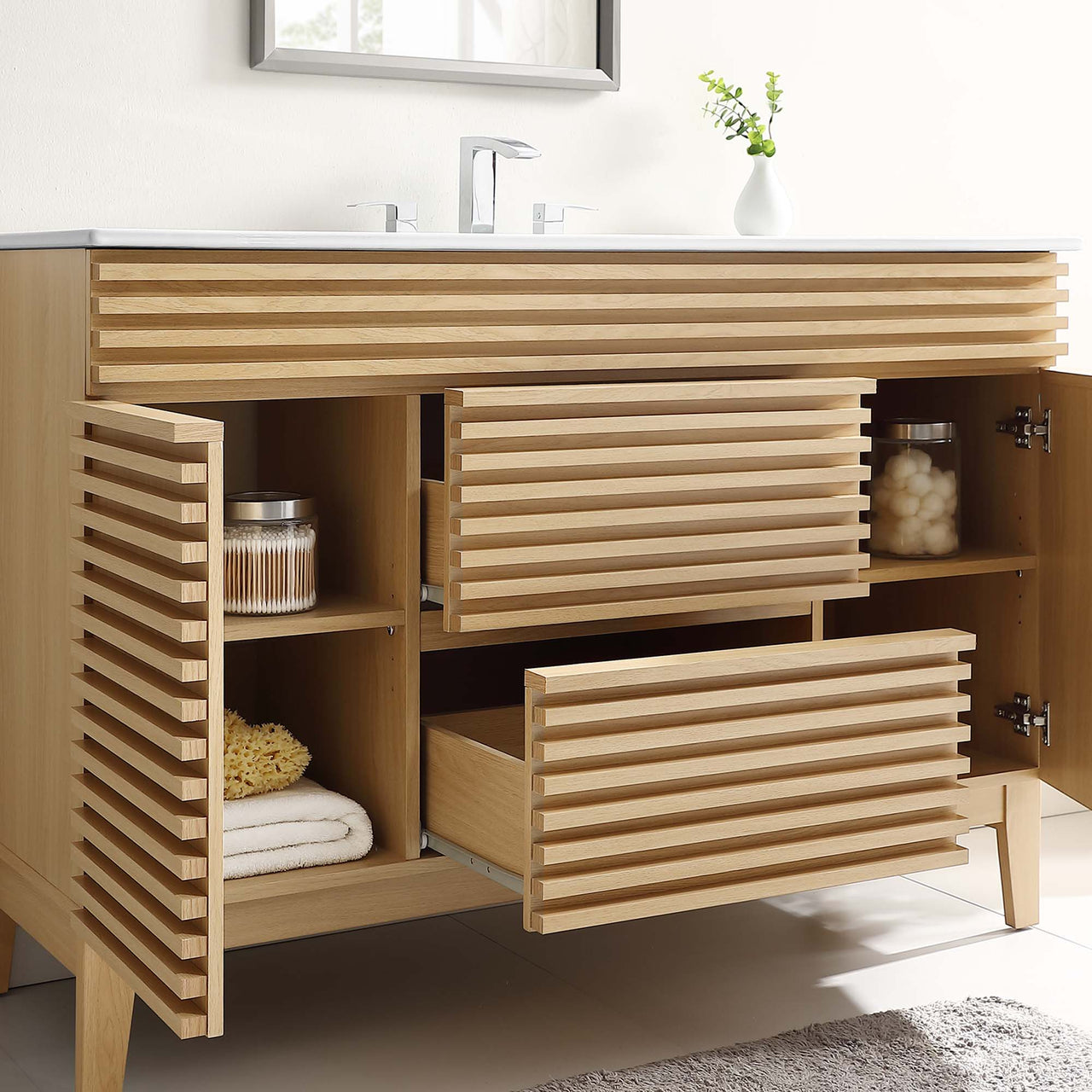 Ventra Single Sink Vanity Unit, Extra Large, Oak & White