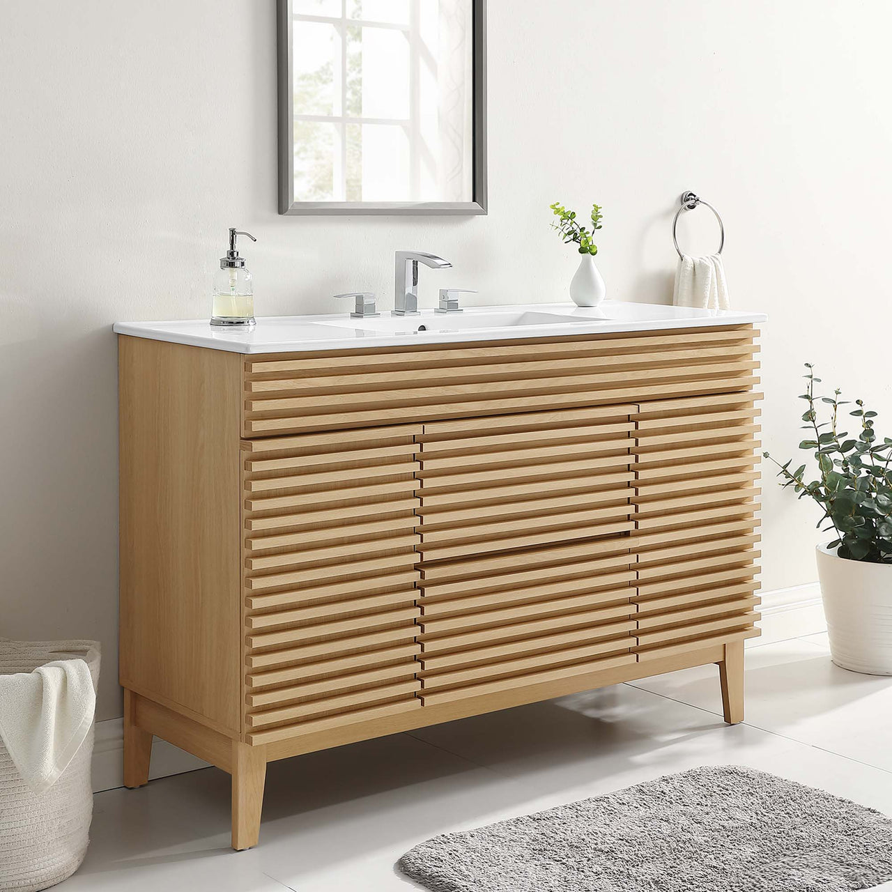 Ventra Single Sink Vanity Unit, Extra Large, Oak & White