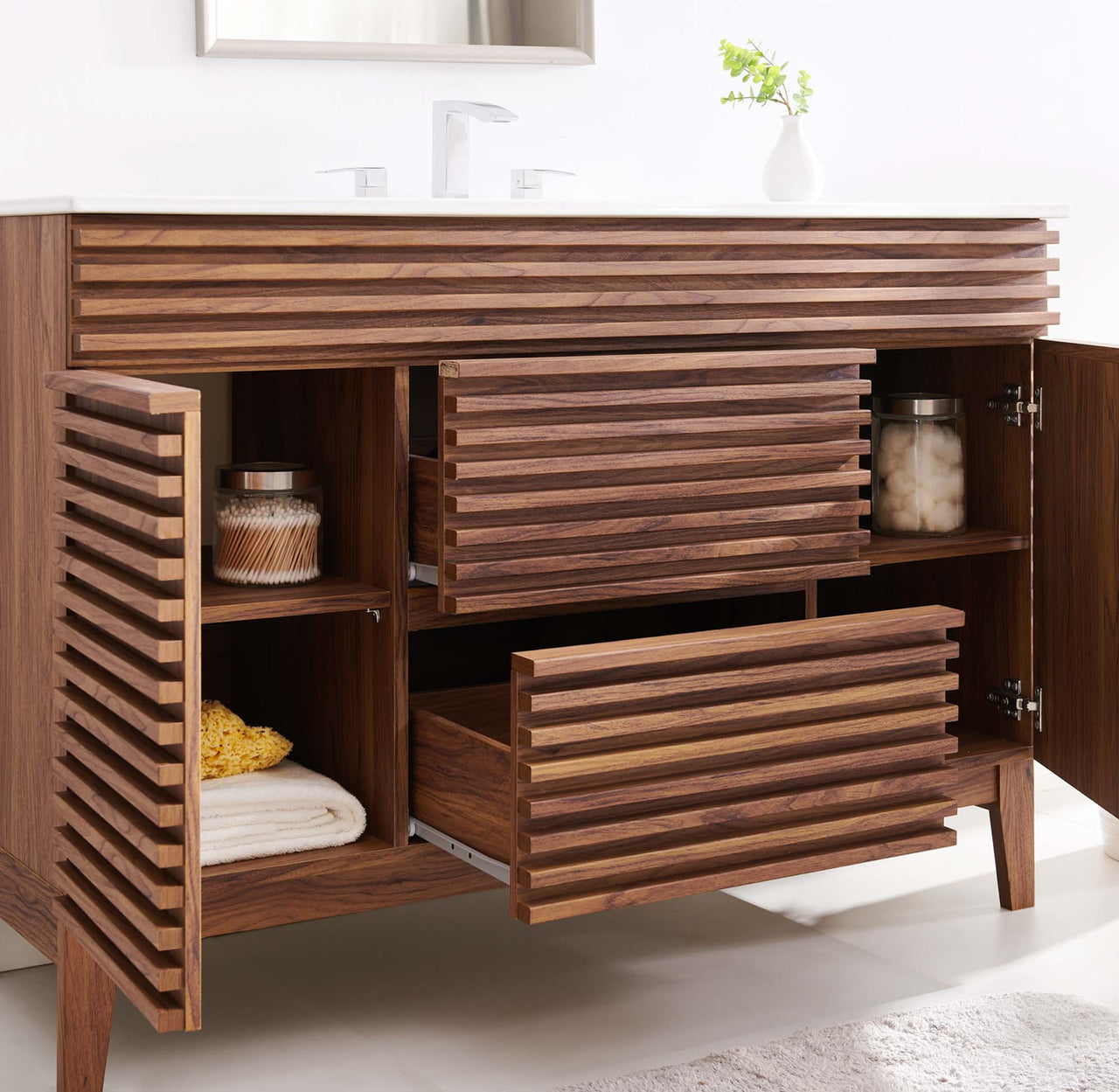 Ventra Single Sink Vanity Unit, Extra Large, Walnut & White