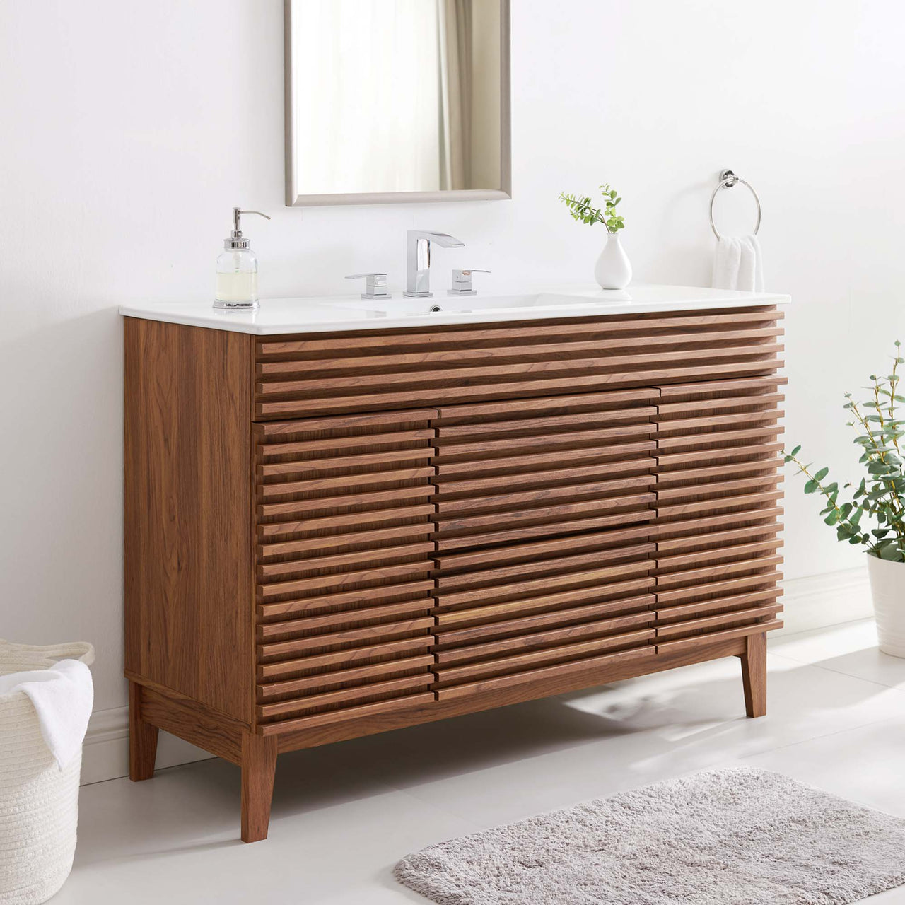 Ventra Single Sink Vanity Unit, Extra Large, Walnut & White