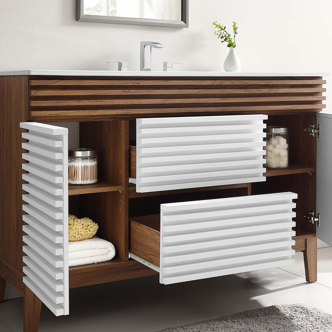 Ventra Single Sink Vanity Unit, Extra Large, Walnut & White