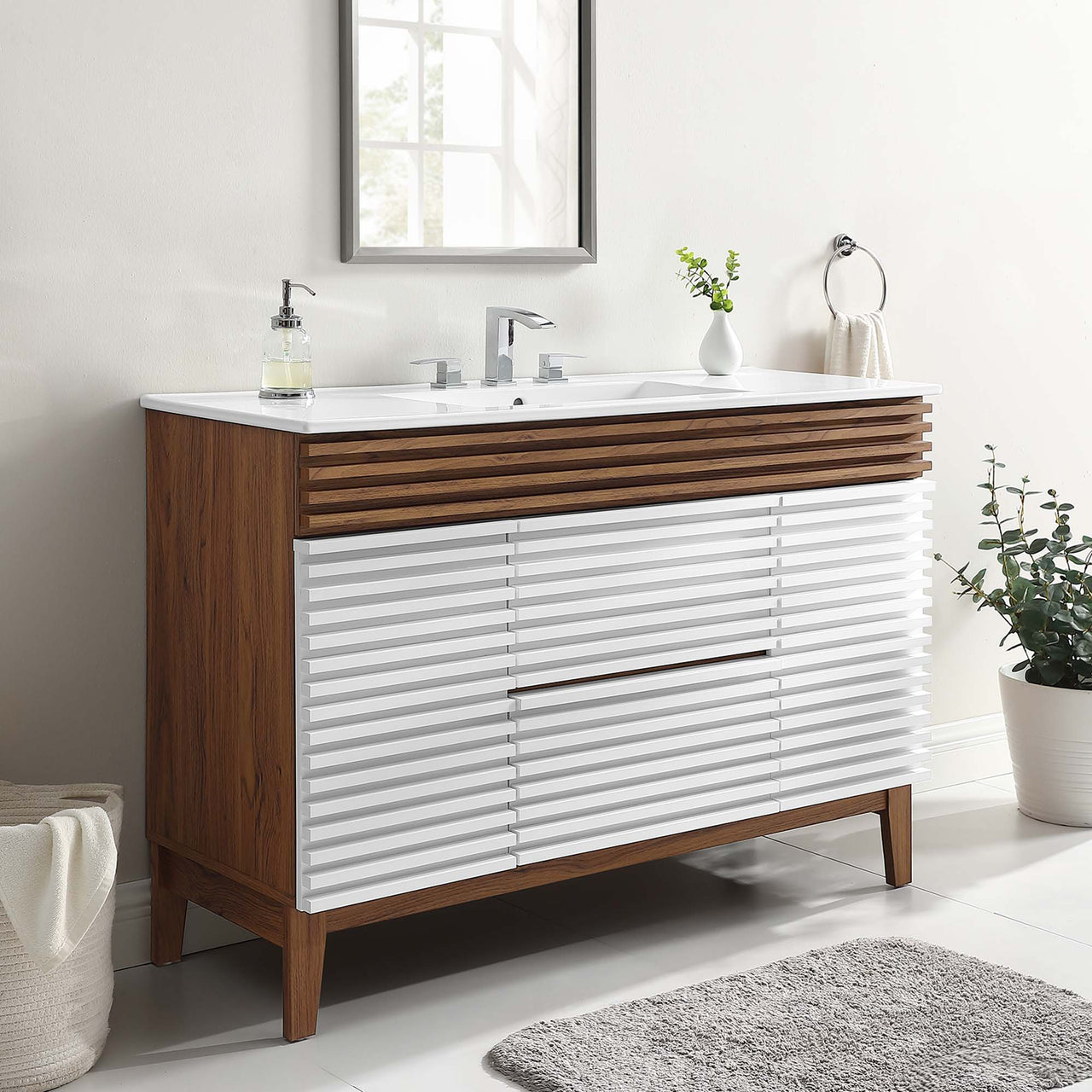 Ventra Single Sink Vanity Unit, Extra Large, Walnut & White