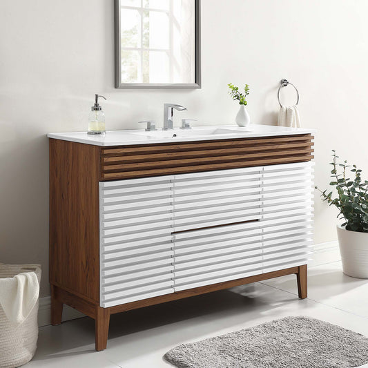 Ventra Single Sink Vanity Unit, Extra Large, Walnut & White