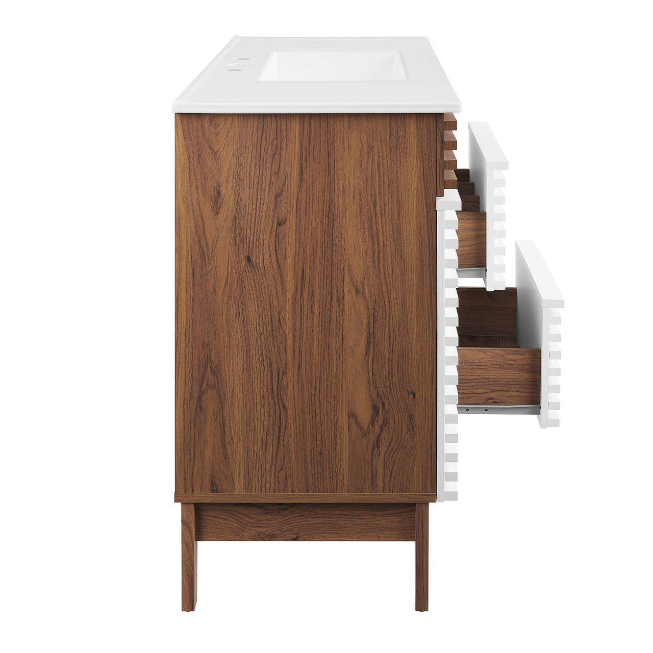Ventra Single Sink Vanity Unit, Extra Large, Walnut & White