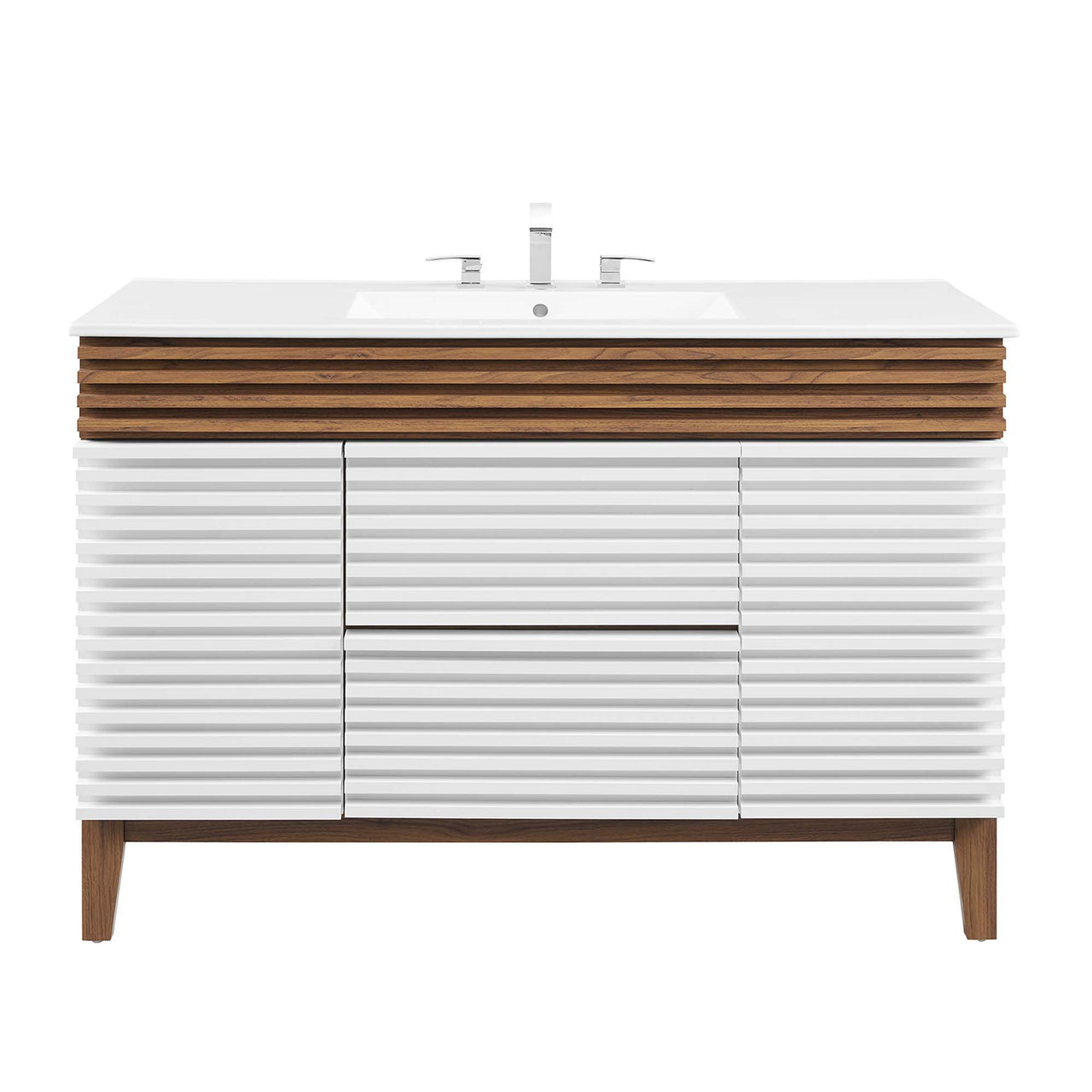 Ventra Single Sink Vanity Unit, Extra Large, Walnut & White