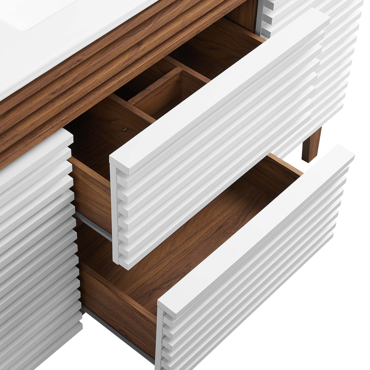 Ventra Single Sink Vanity Unit, Extra Large, Walnut & White