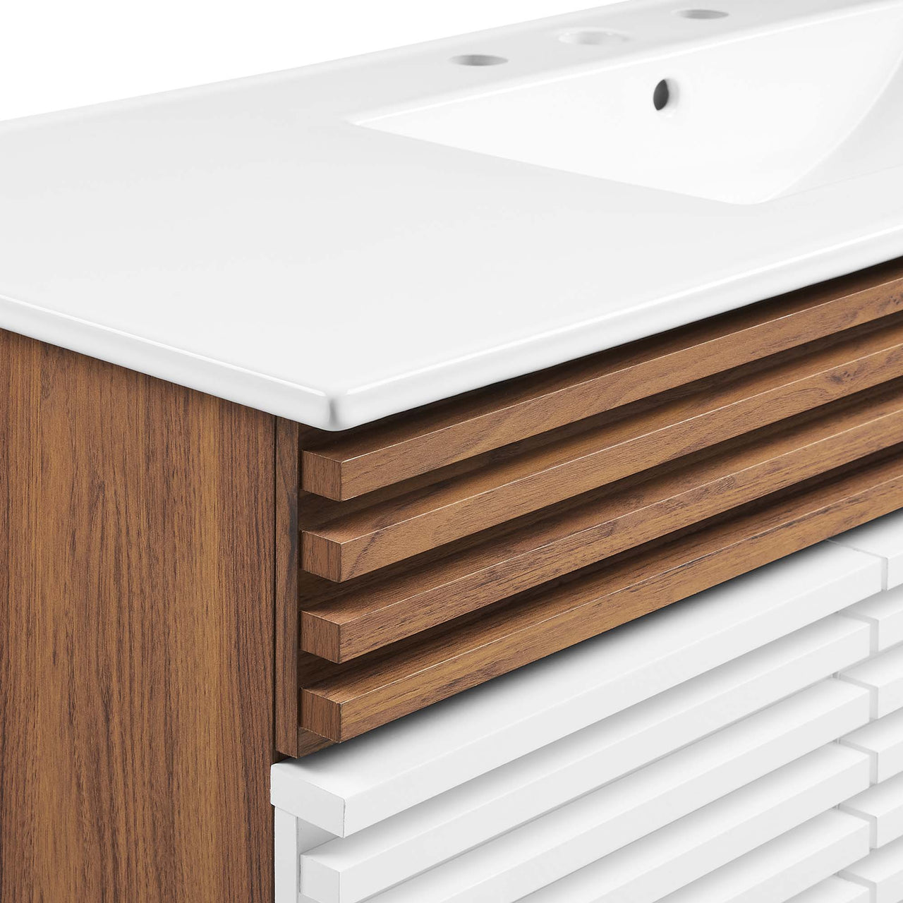 Ventra Single Sink Vanity Unit, Extra Large, Walnut & White