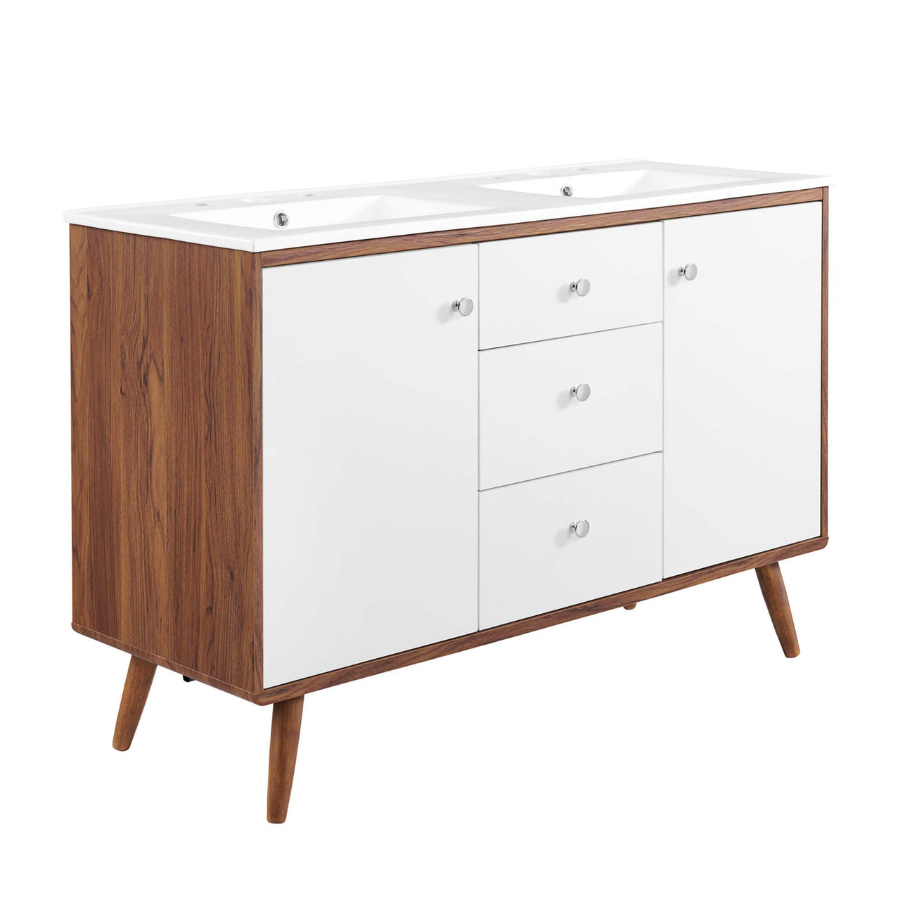 Erisen Double Sink Vanity Unit, Extra Large, Walnut & White
