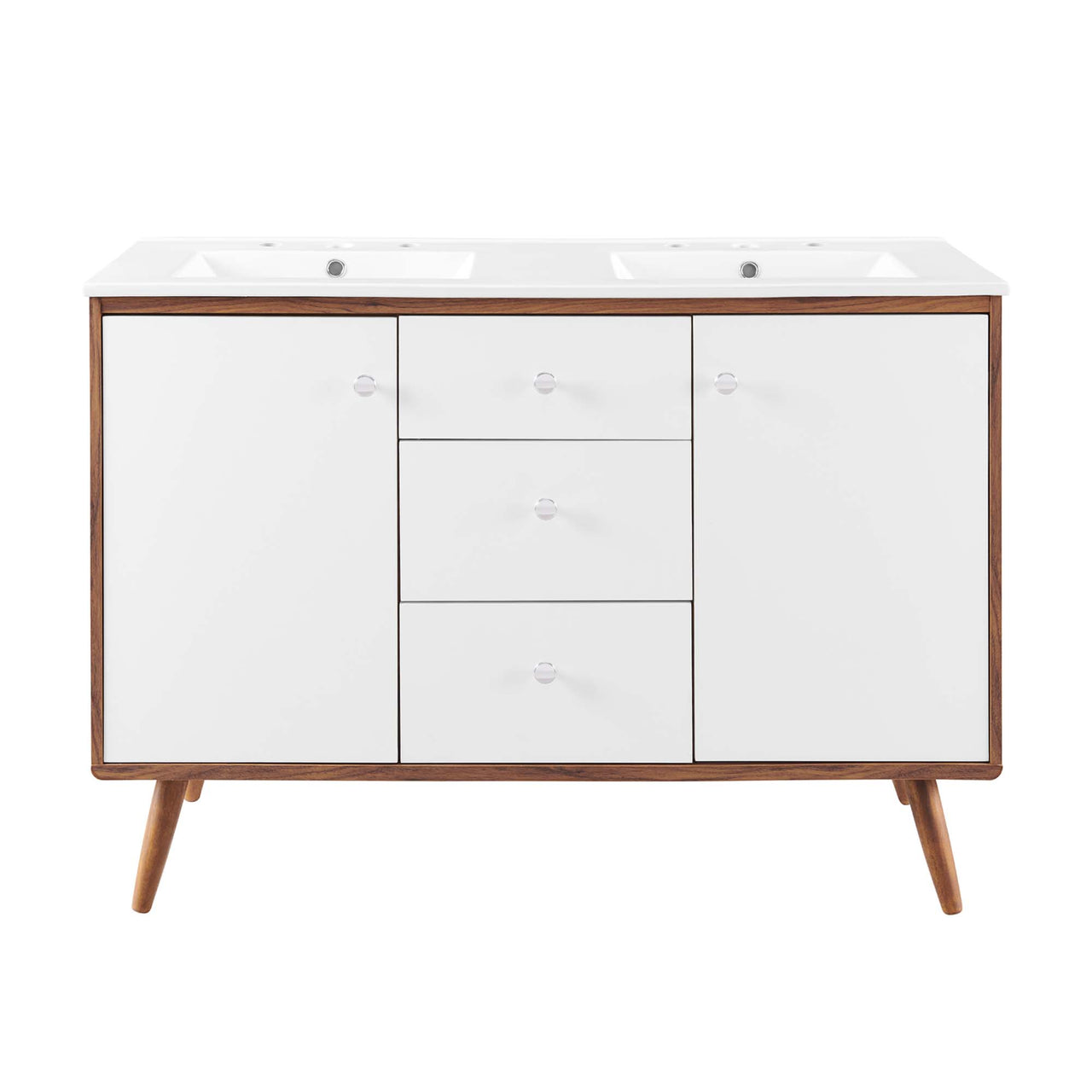 Erisen Double Sink Vanity Unit, Extra Large, Walnut & White
