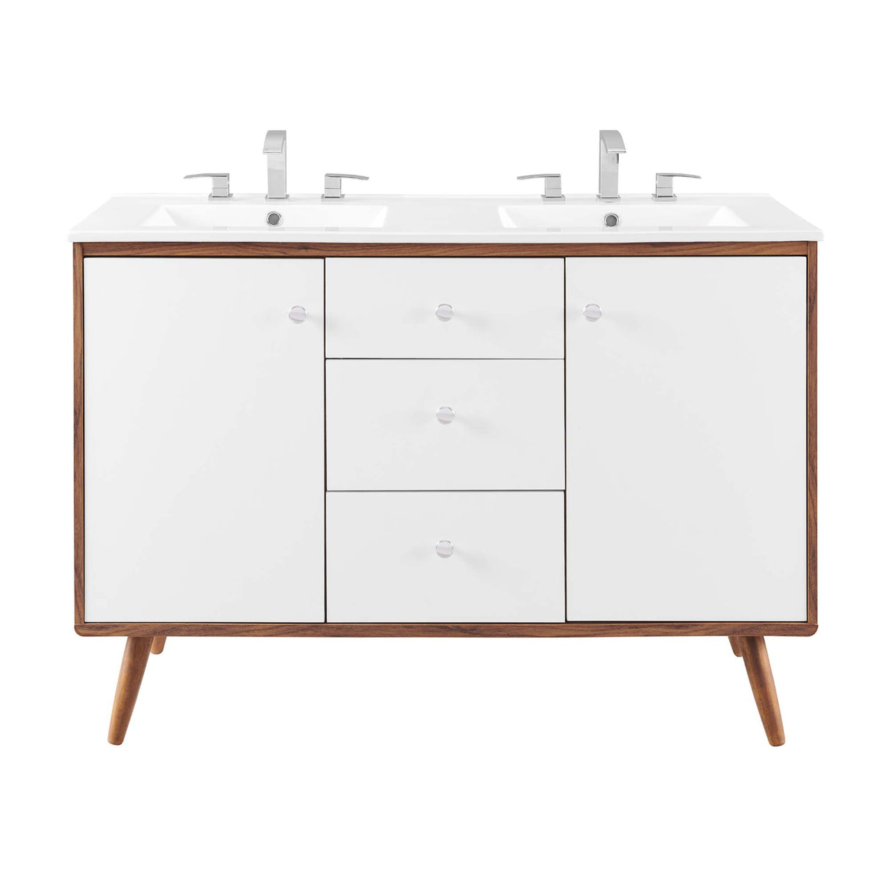 Erisen Double Sink Vanity Unit, Extra Large, Walnut & White
