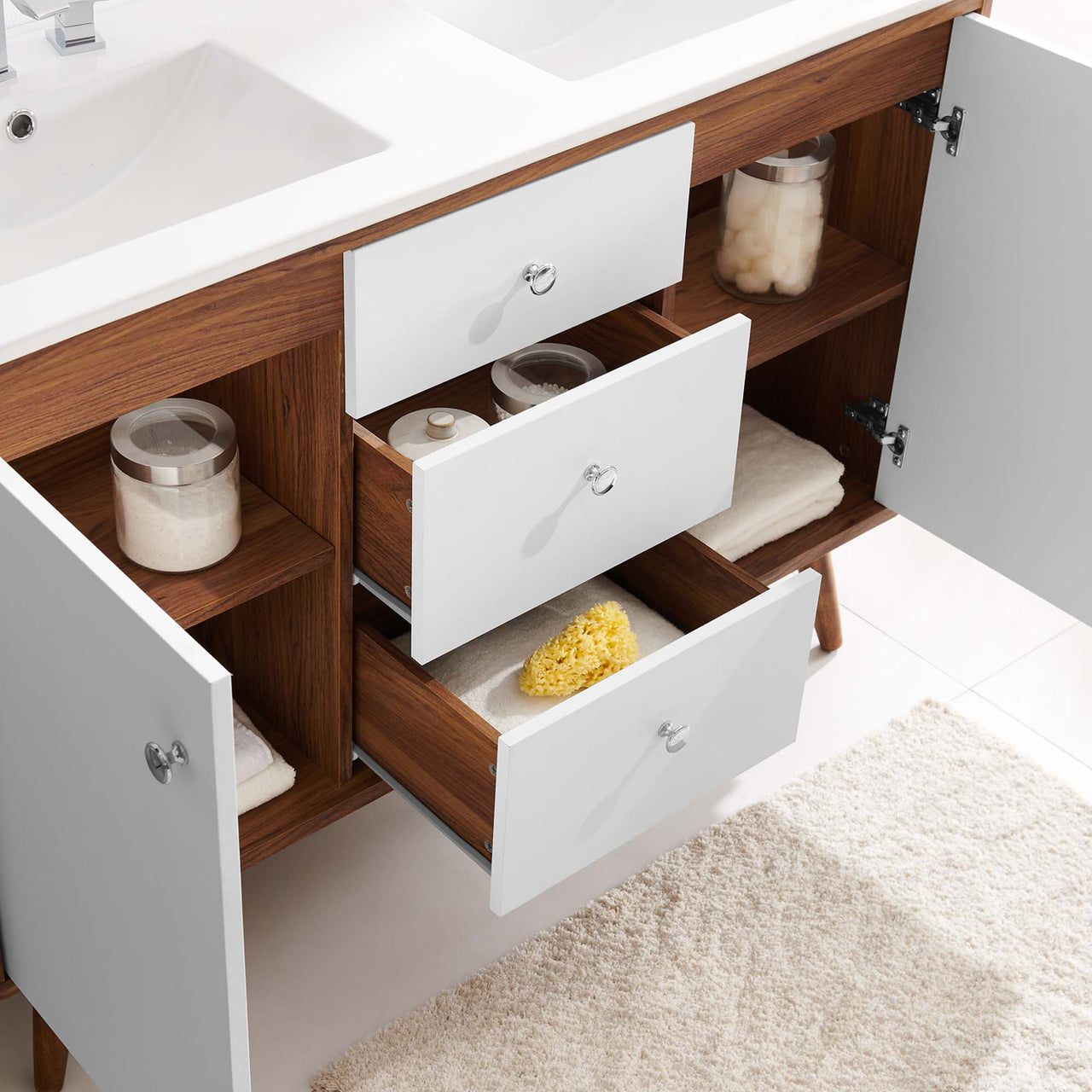 Erisen Double Sink Vanity Unit, Extra Large, Walnut & White