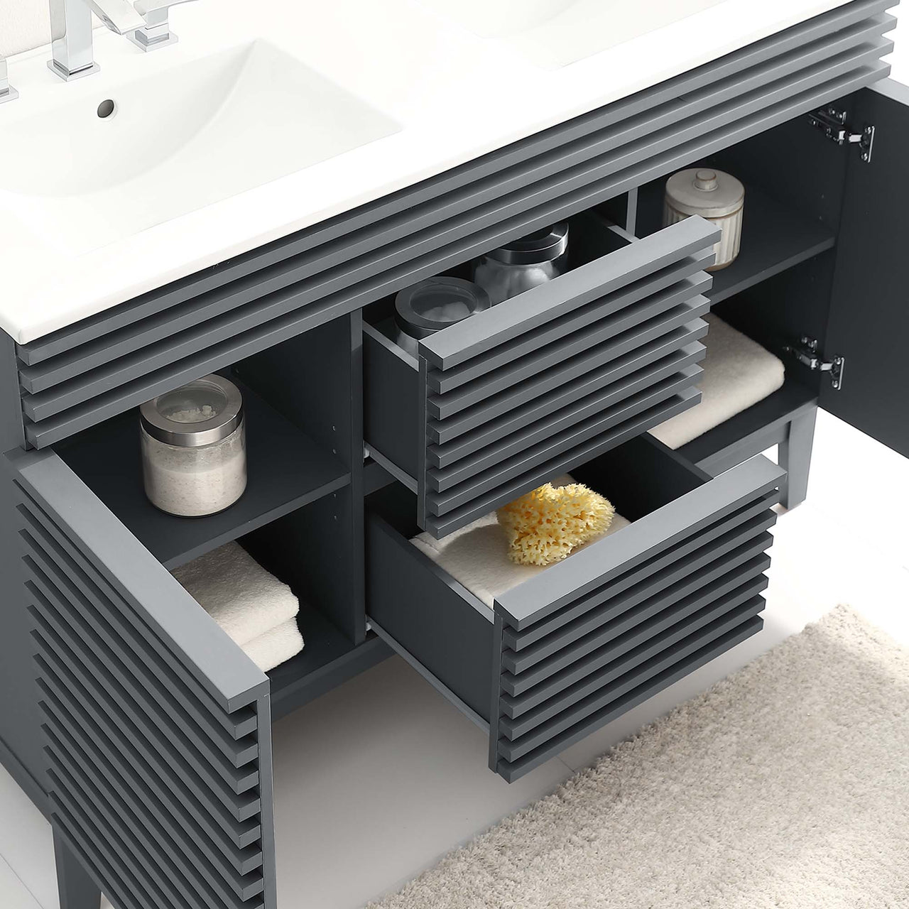 Ventra Double Sink Vanity Unit, Extra Large, Gray & White