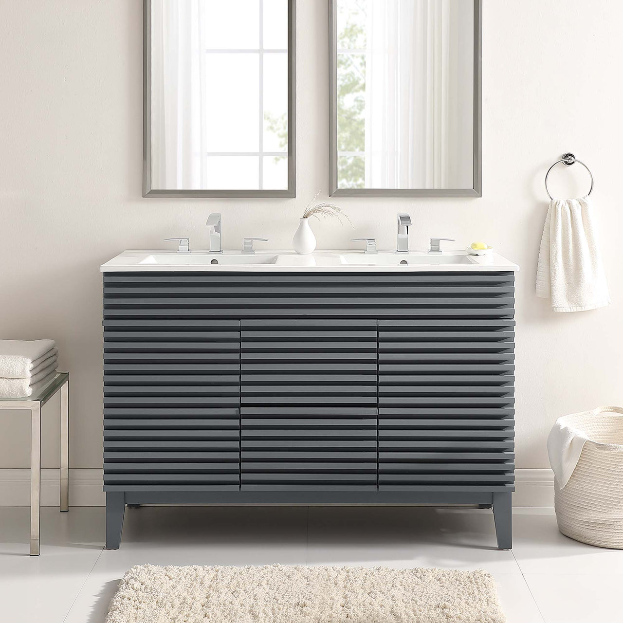 Ventra Double Sink Vanity Unit, Extra Large, Gray & White