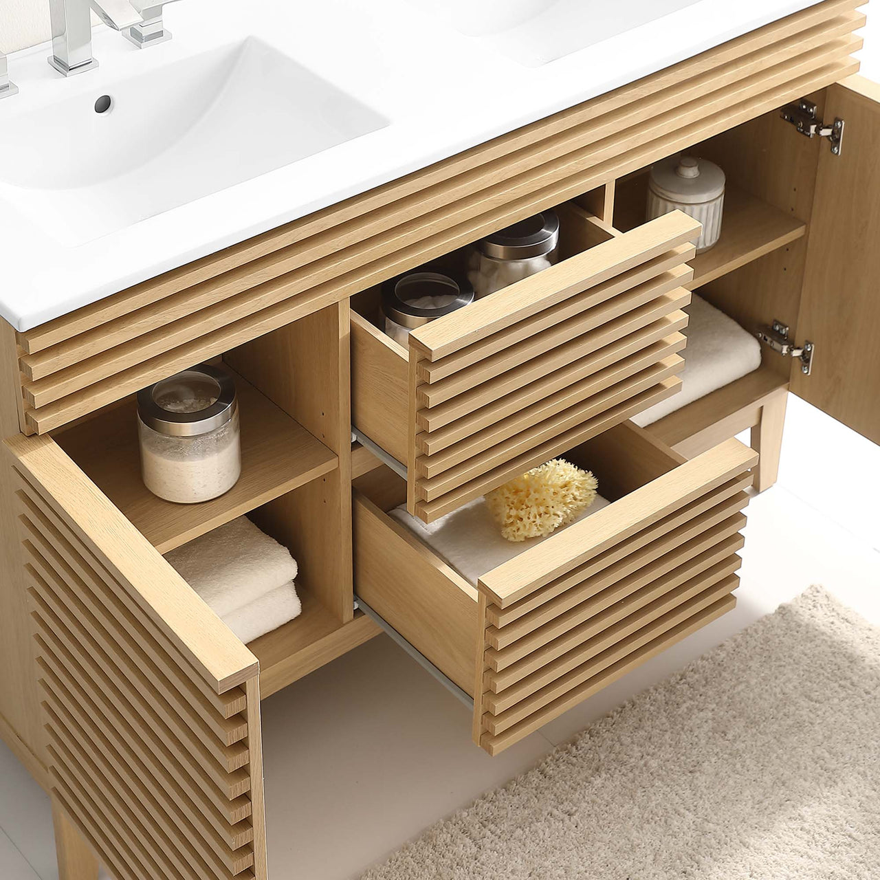 Ventra Double Sink Vanity Unit, Extra Large, Oak & White