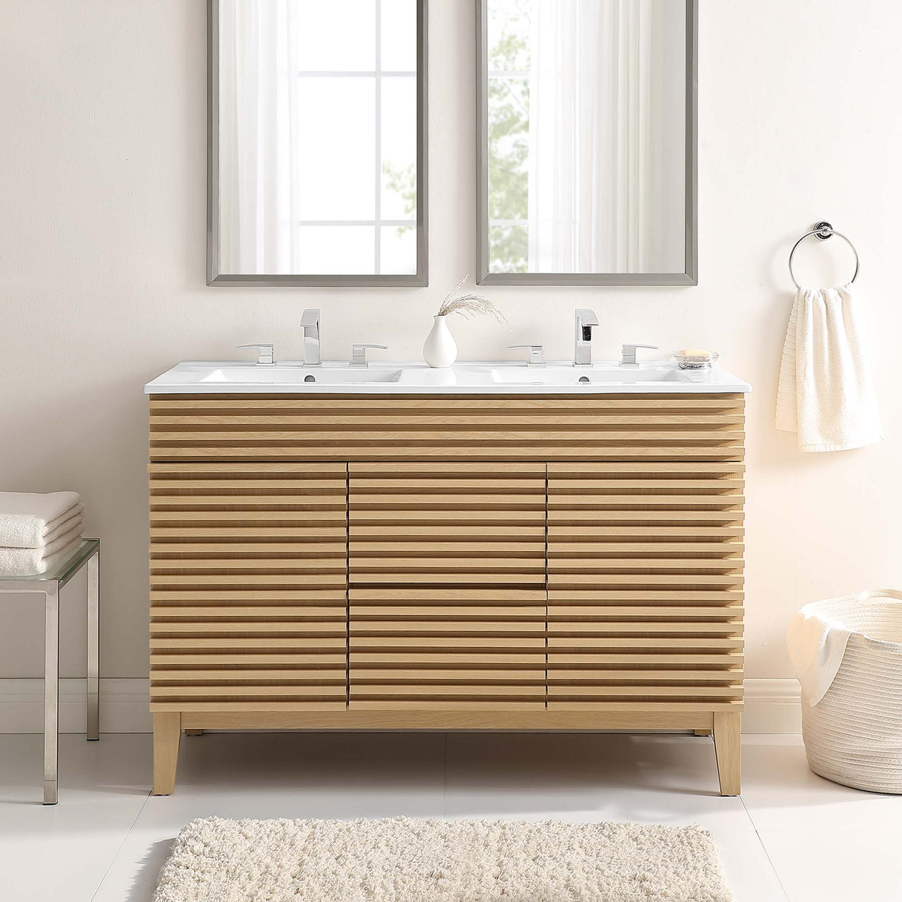 Ventra Double Sink Vanity Unit, Extra Large, Oak & White