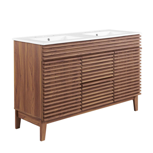 Ventra Double Sink Vanity Unit, Extra Large, Walnut & White