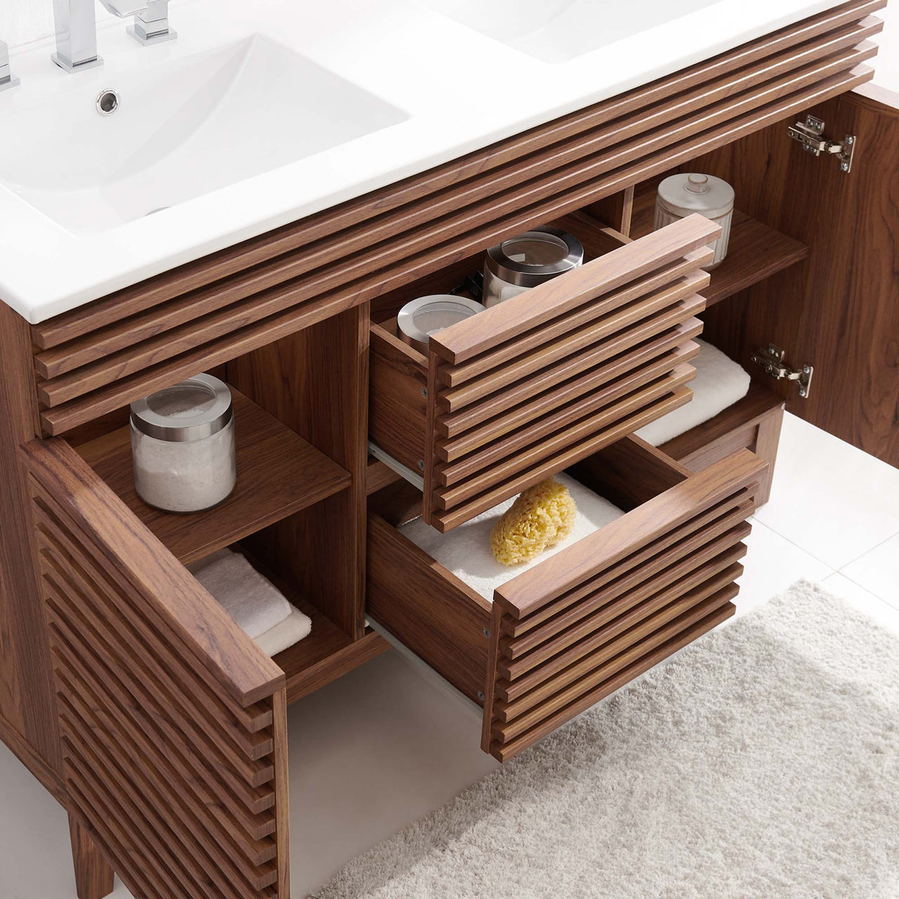 Ventra Double Sink Vanity Unit, Extra Large, Walnut & White