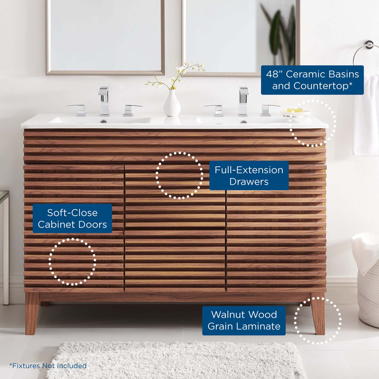 Ventra Double Sink Vanity Unit, Extra Large, Walnut & White