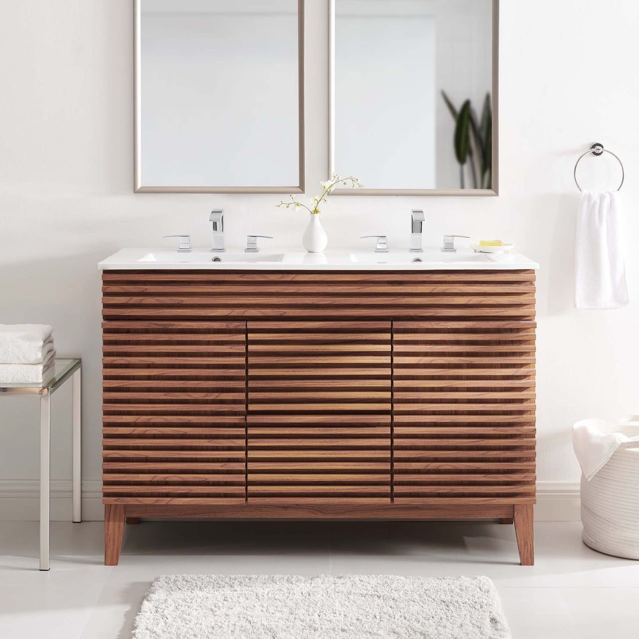 Ventra Double Sink Vanity Unit, Extra Large, Walnut & White