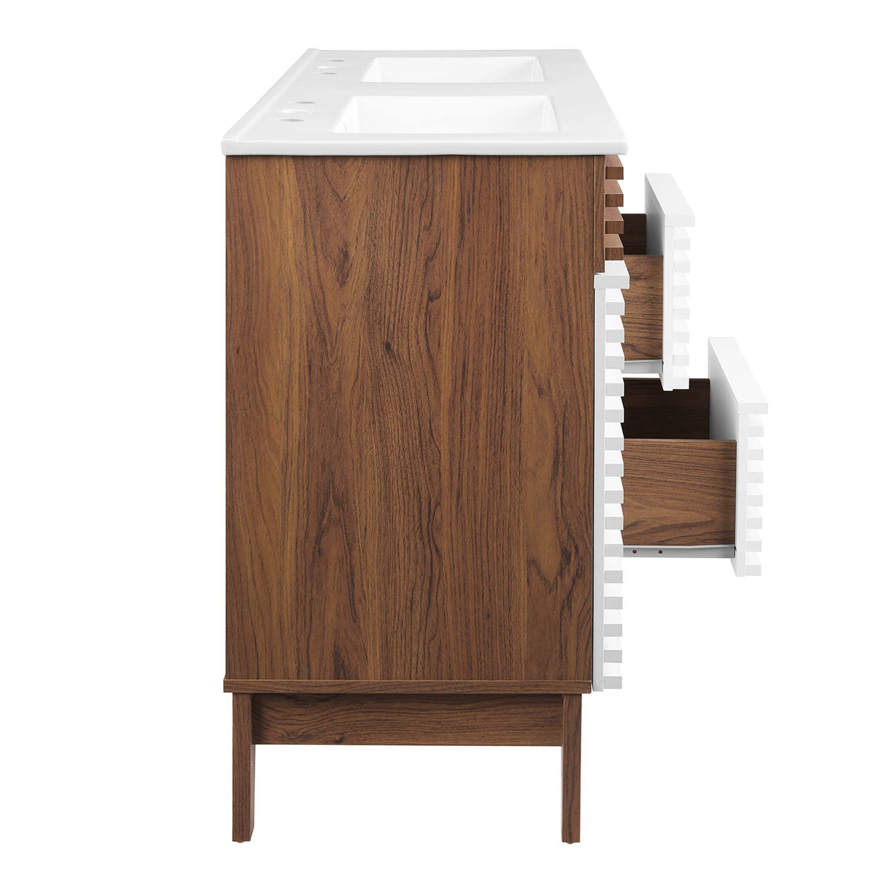 Ventra Double Sink Vanity Unit, Extra Large, Walnut & White