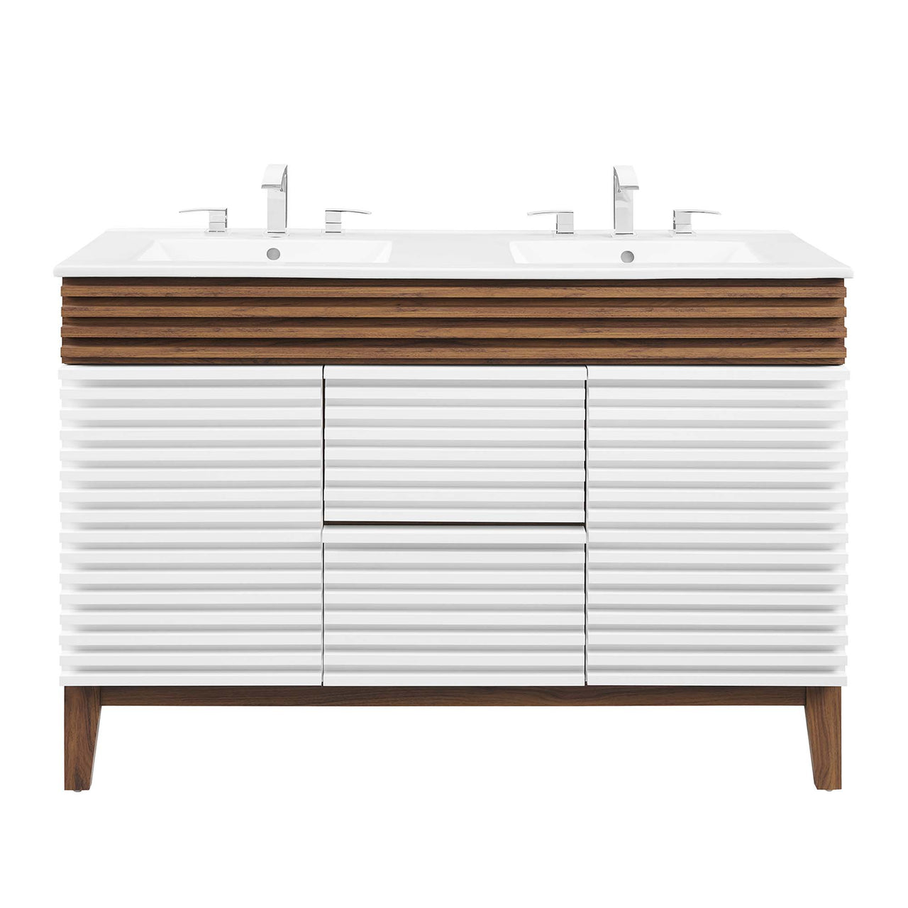 Ventra Double Sink Vanity Unit, Extra Large, Walnut & White