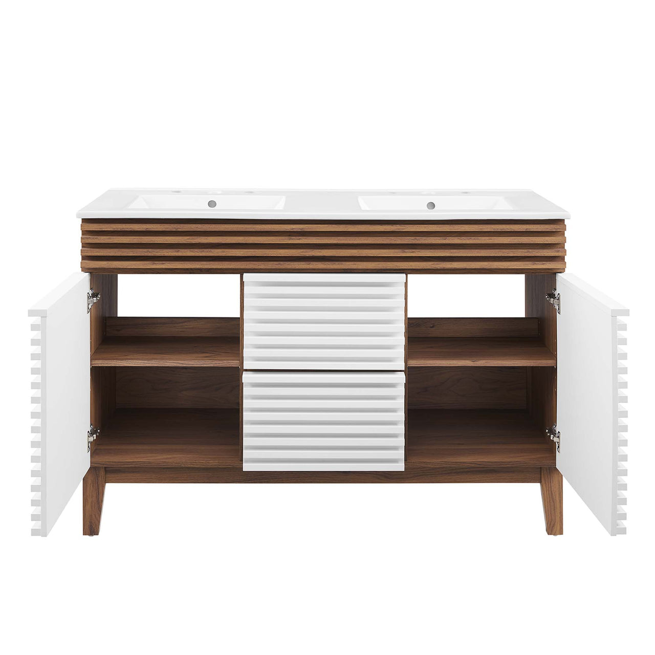 Ventra Double Sink Vanity Unit, Extra Large, Walnut & White