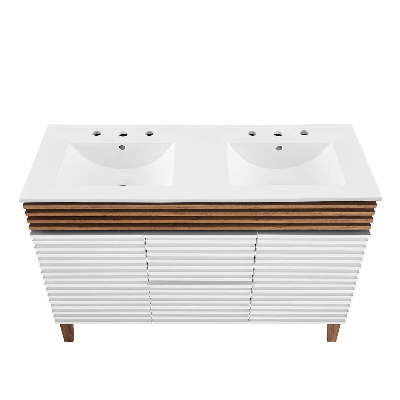Ventra Double Sink Vanity Unit, Extra Large, Walnut & White