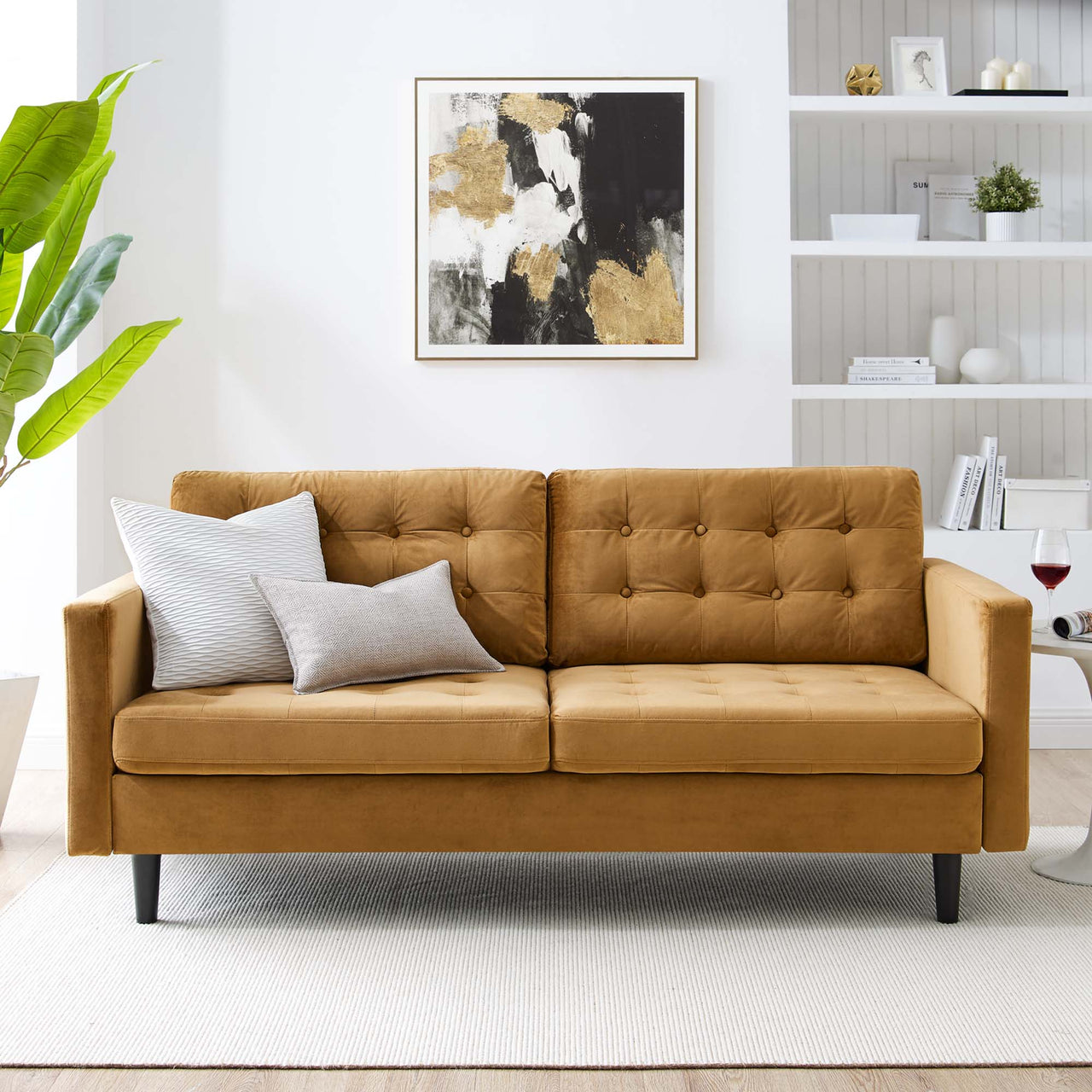 Lucera Velvet Sofa, Cognac
