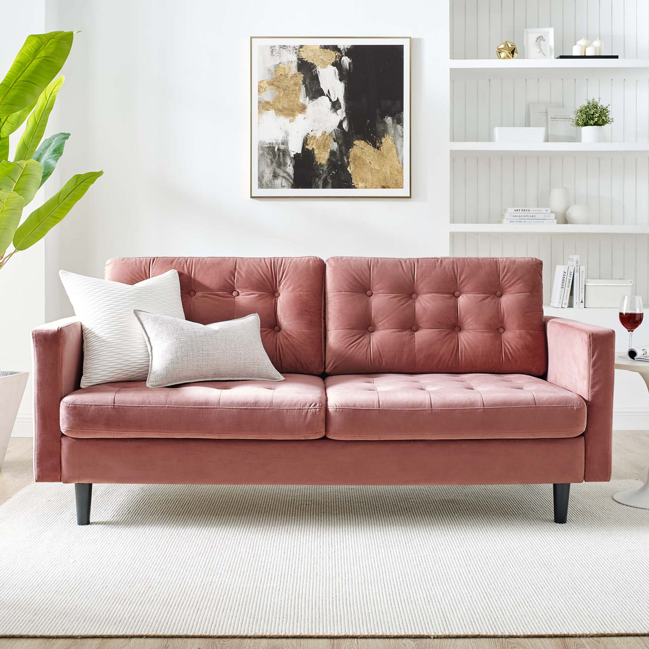 Lucera Velvet Sofa, Dusty Rose