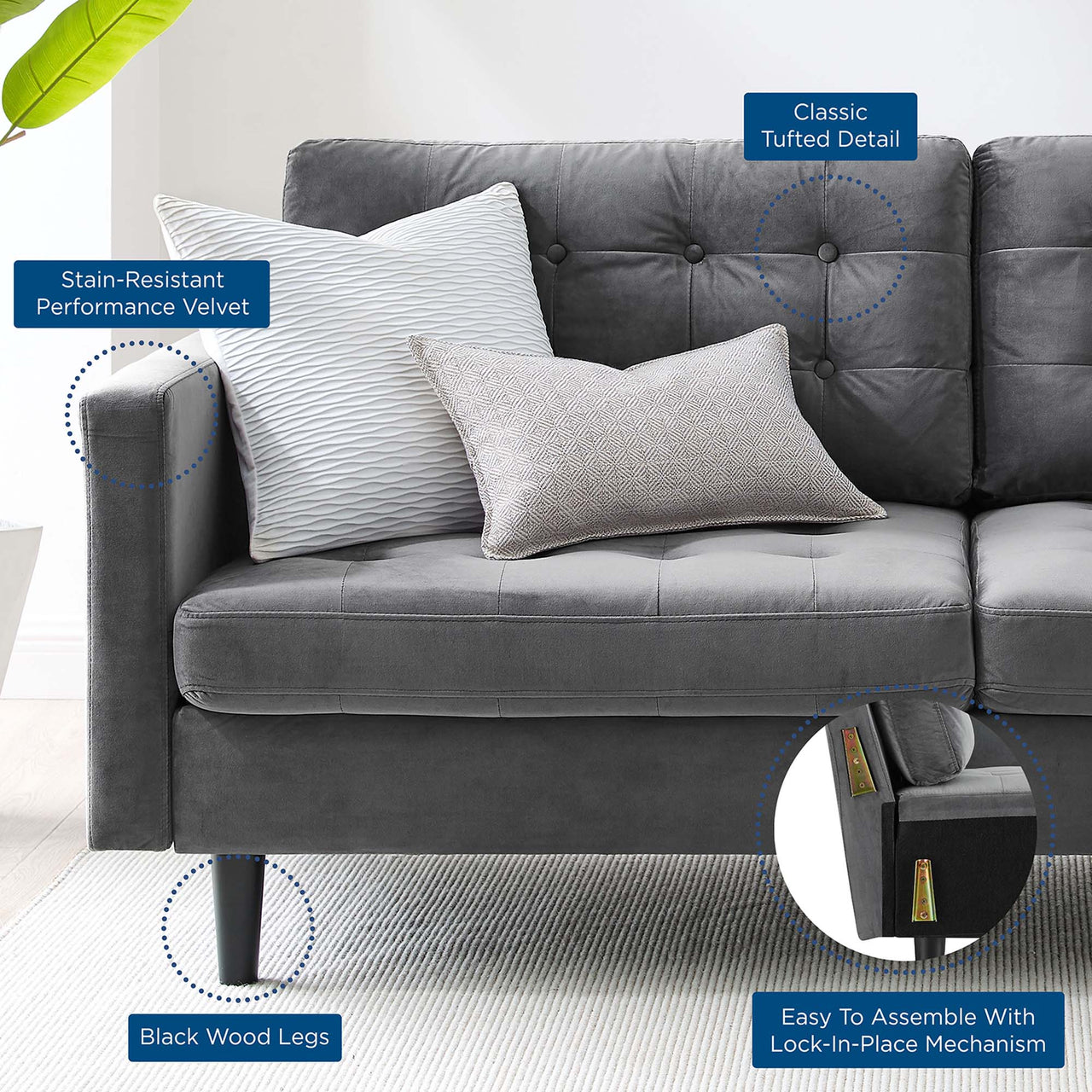 Lucera Velvet Sofa, Gray
