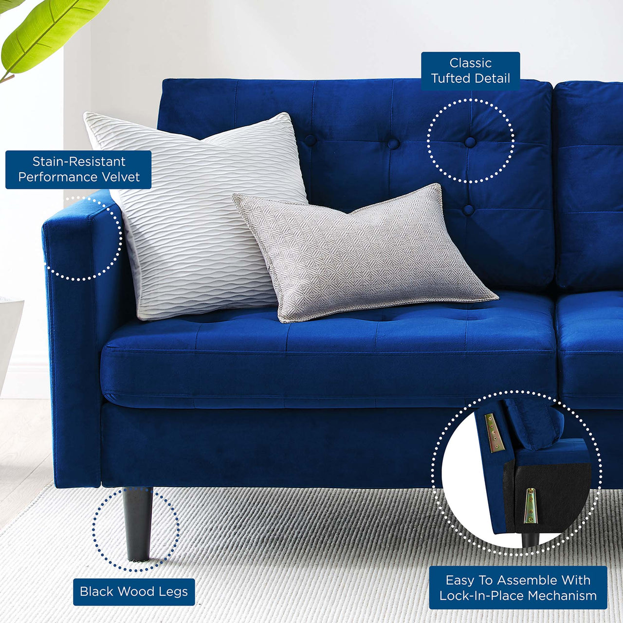 Lucera Velvet Sofa, Navy