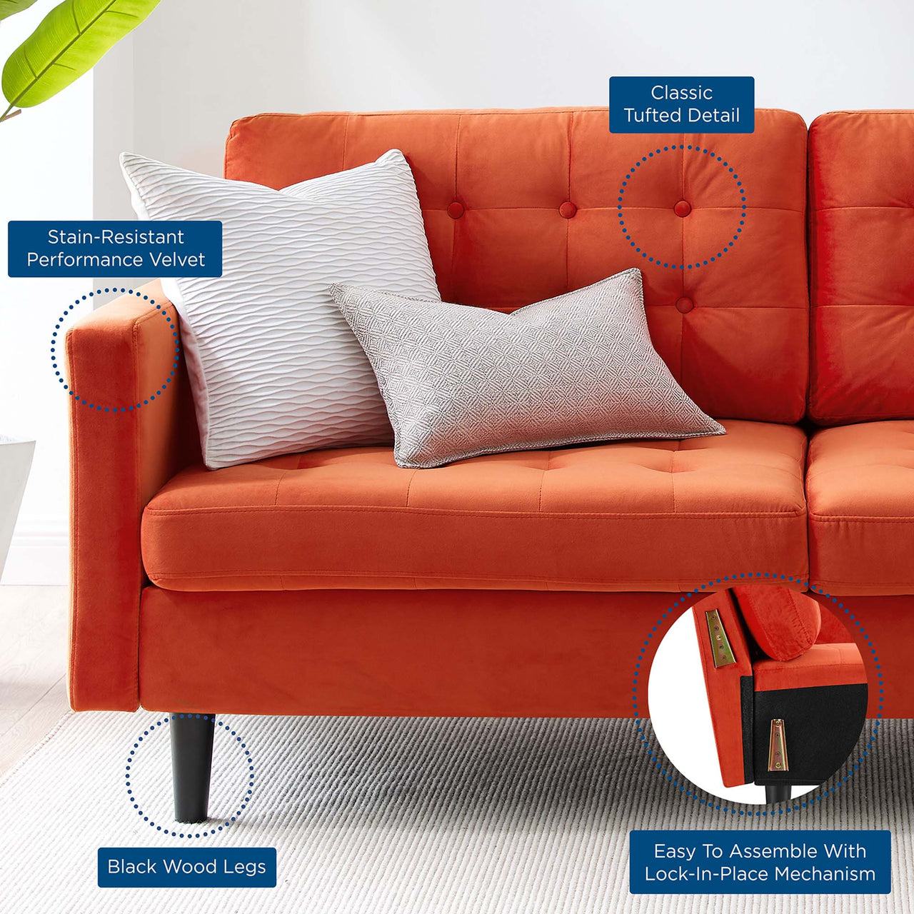 Lucera Velvet Sofa, Orange