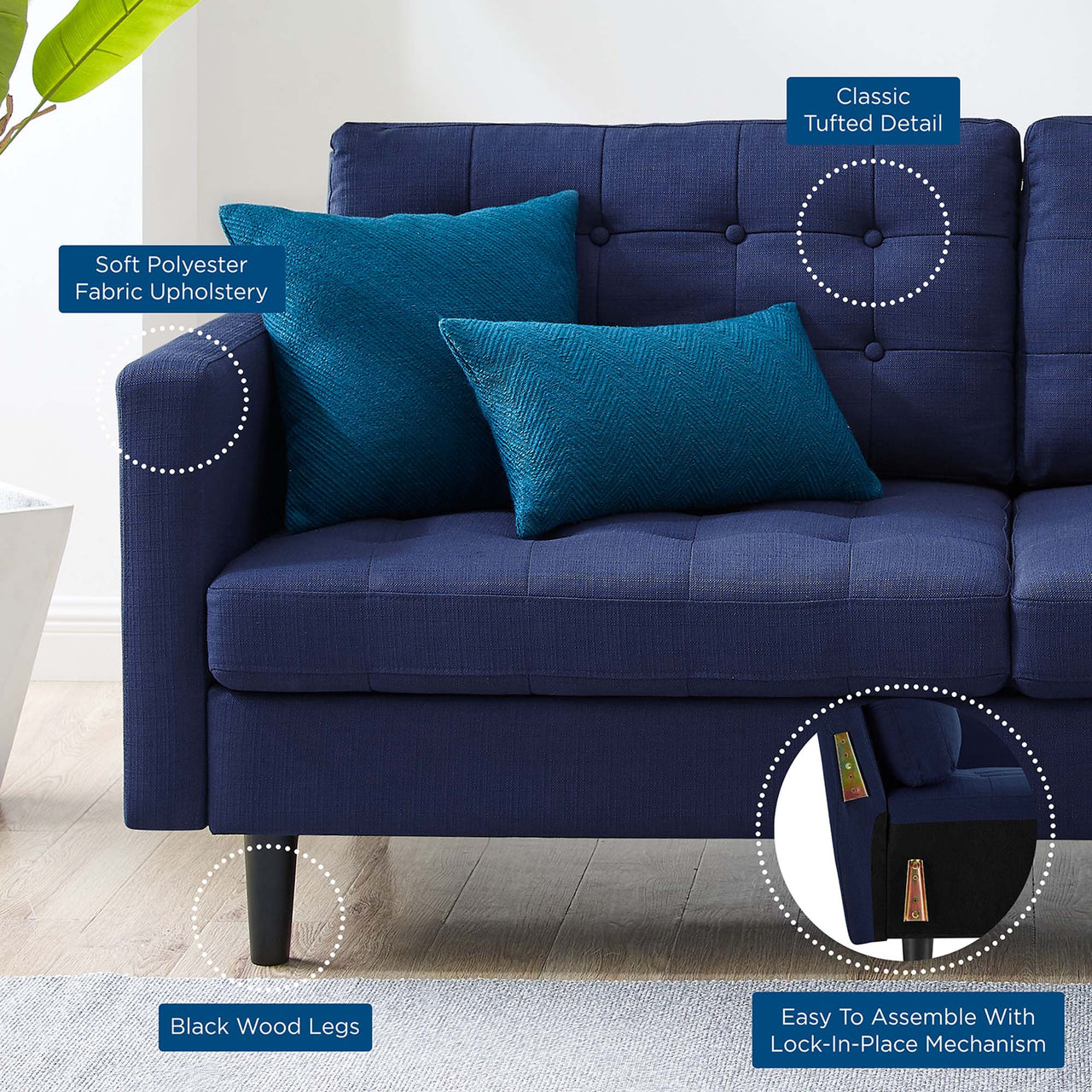 Lucera Fabric Sofa, Royal Blue