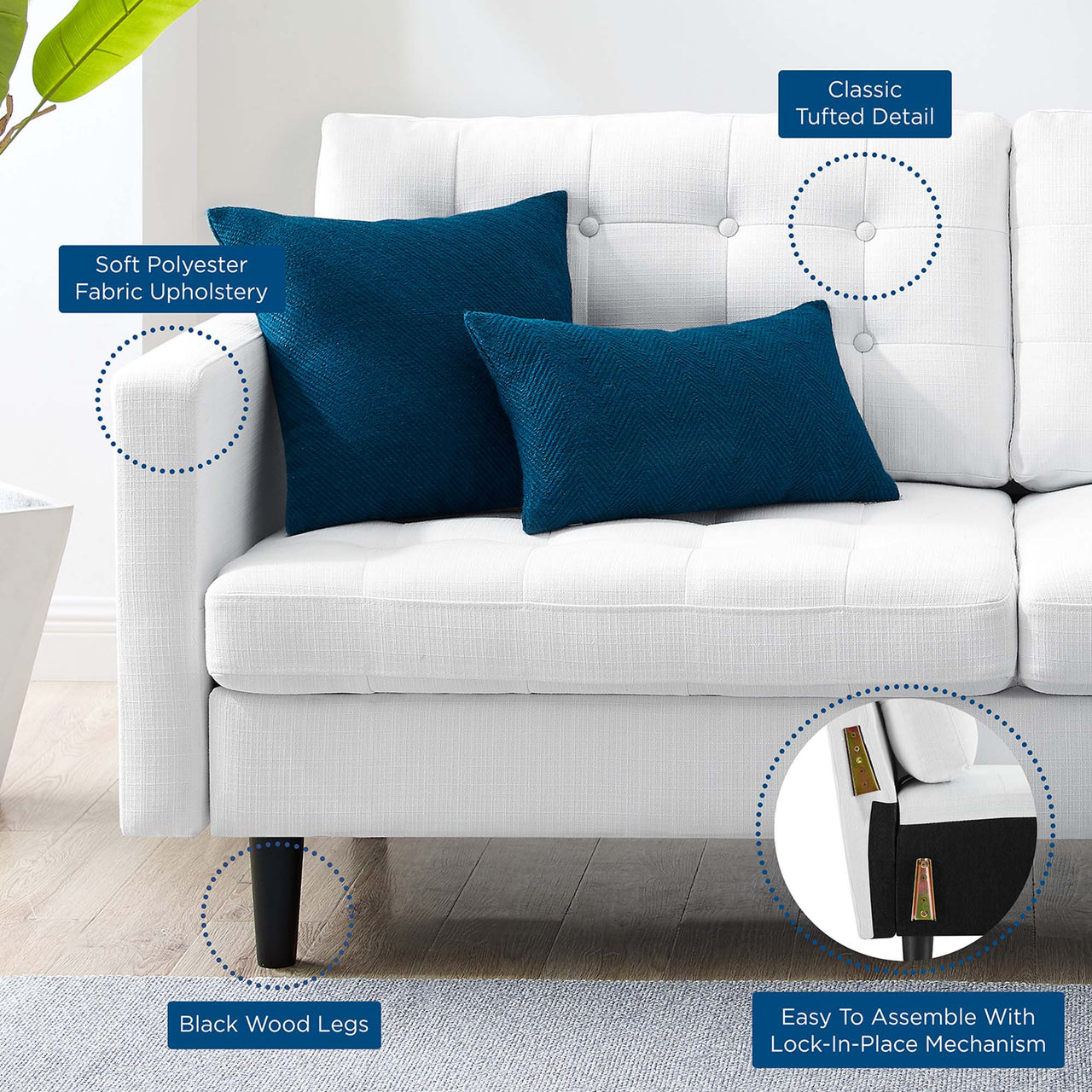 Lucera Fabric Sofa, White