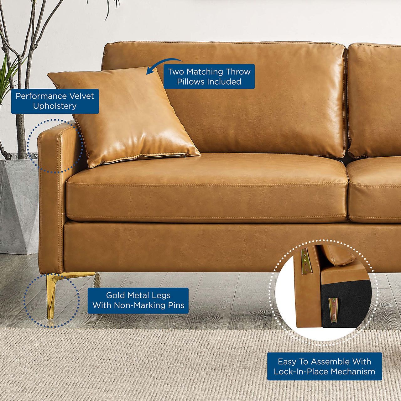 Montare Eco-Leather Sofa, Tan