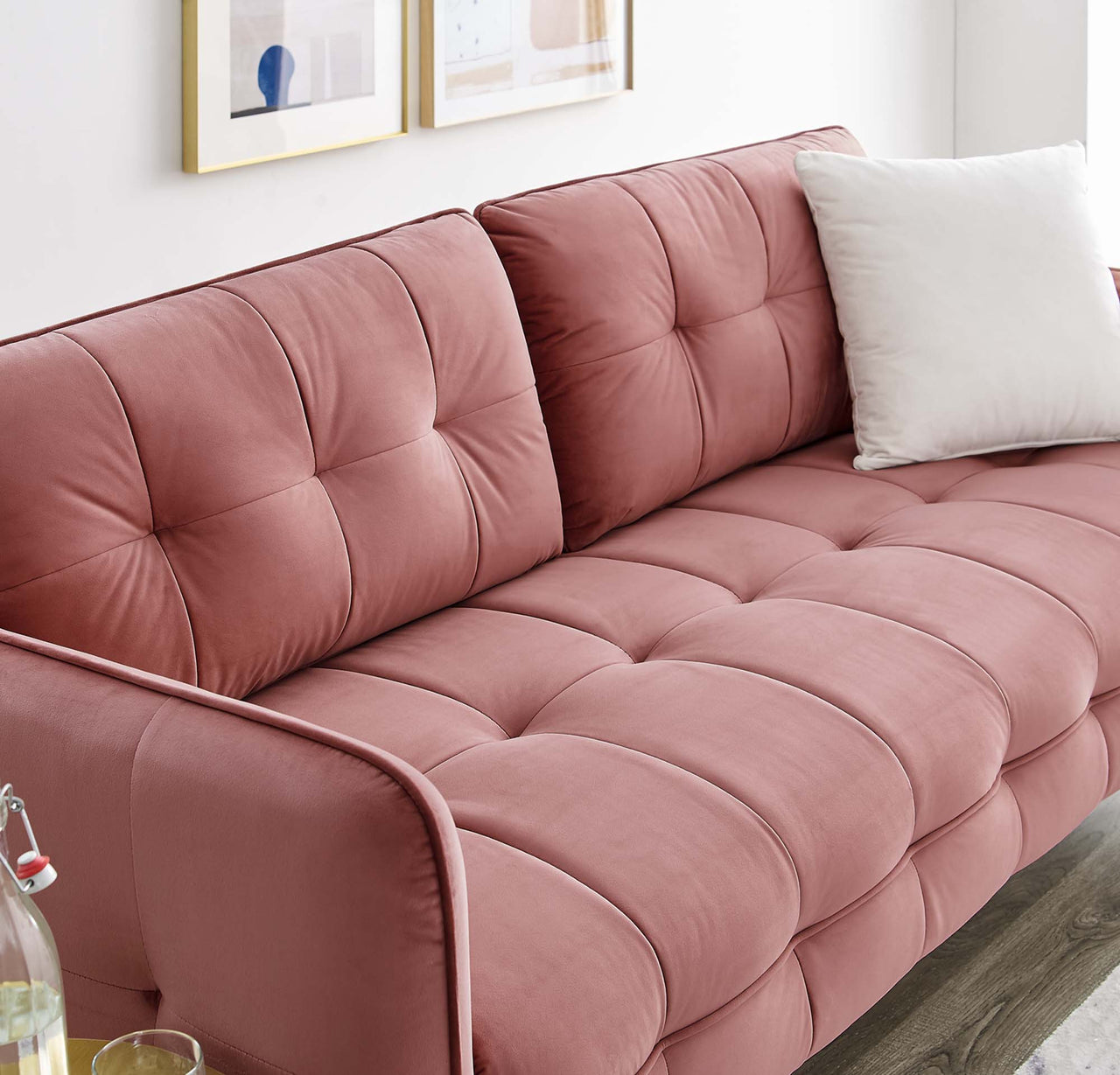Carron Modern Lounge Velvet Sofa, Dusty Rose