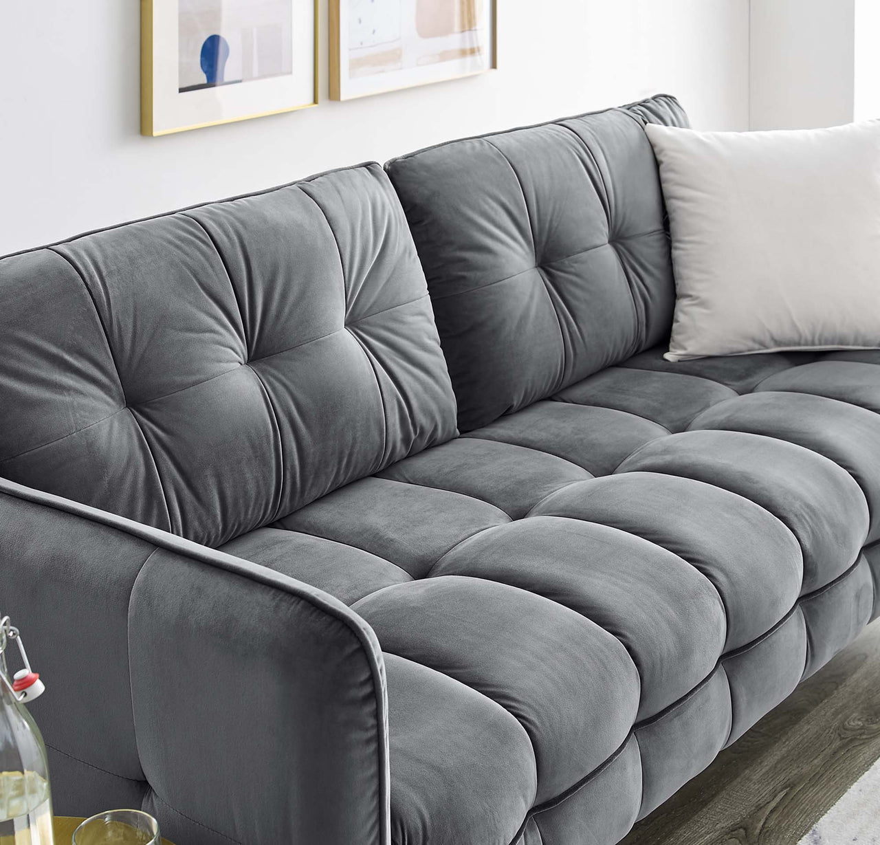 Carron Modern Lounge Velvet Sofa, Gray
