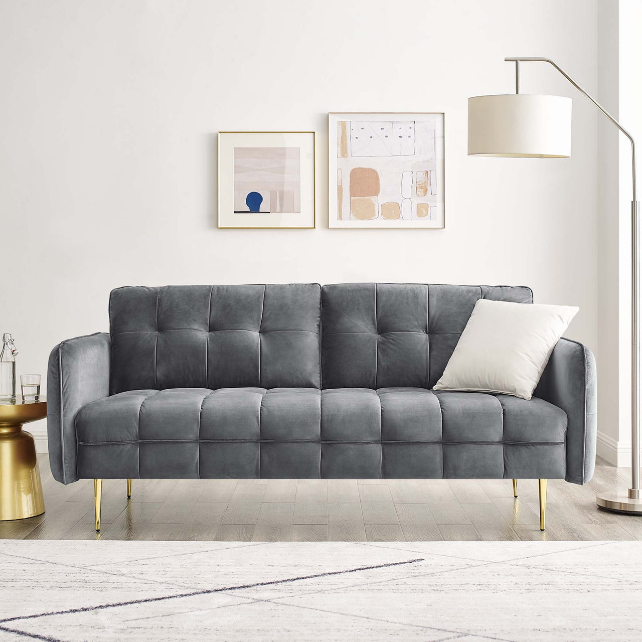 Carron Modern Lounge Velvet Sofa, Gray