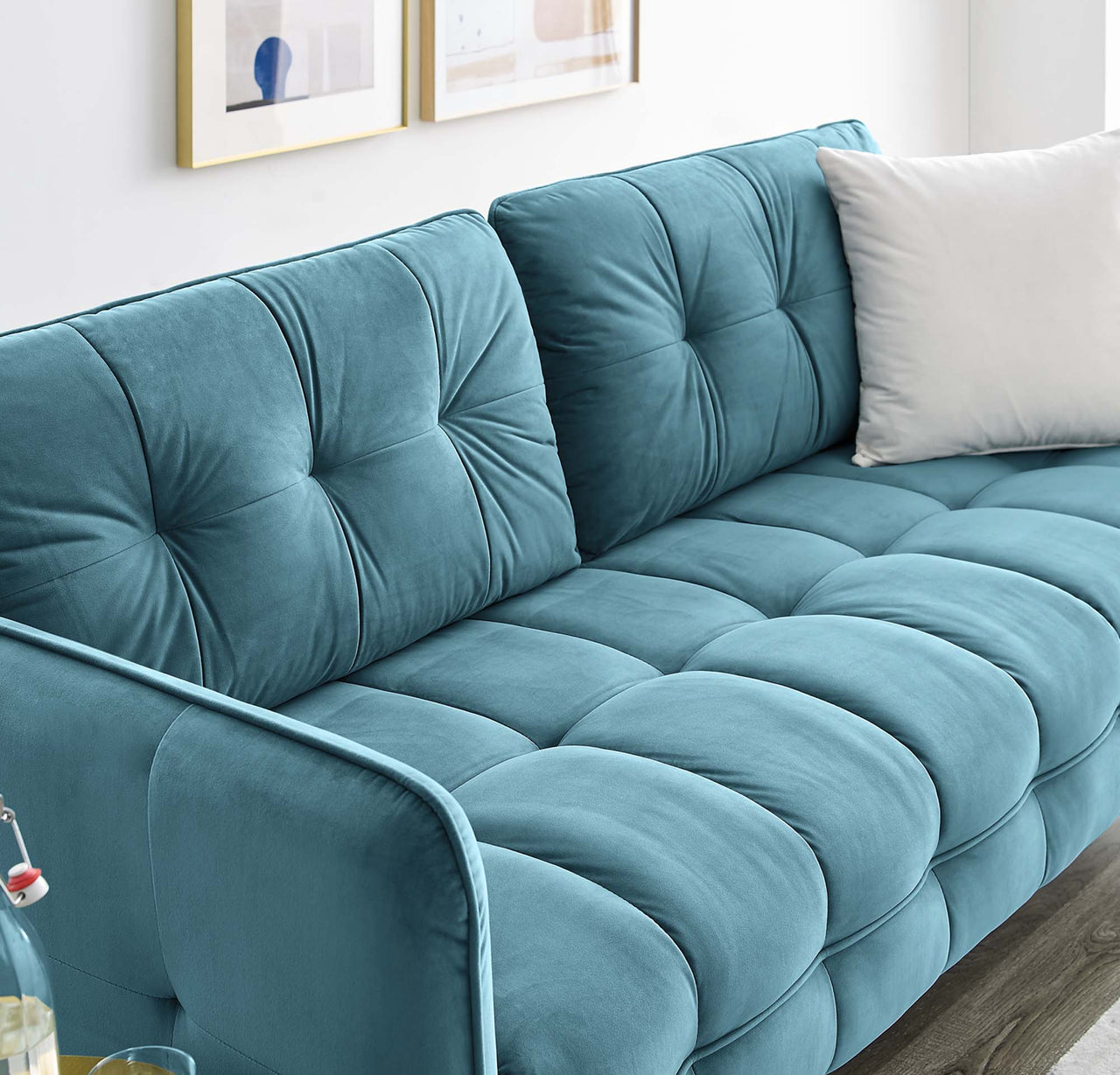 Carron Modern Lounge Velvet Sofa, Caspian Blue
