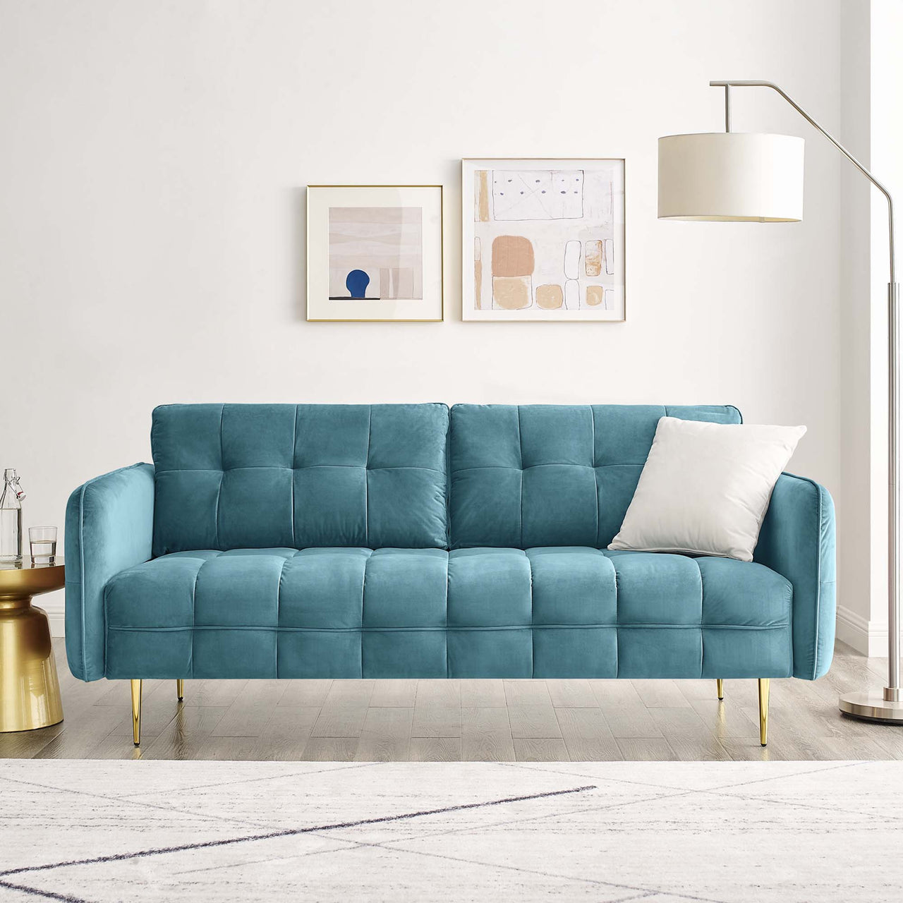 Carron Modern Lounge Velvet Sofa, Caspian Blue