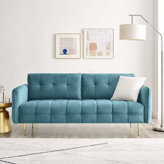 Carron Modern Lounge Velvet Sofa, Caspian Blue