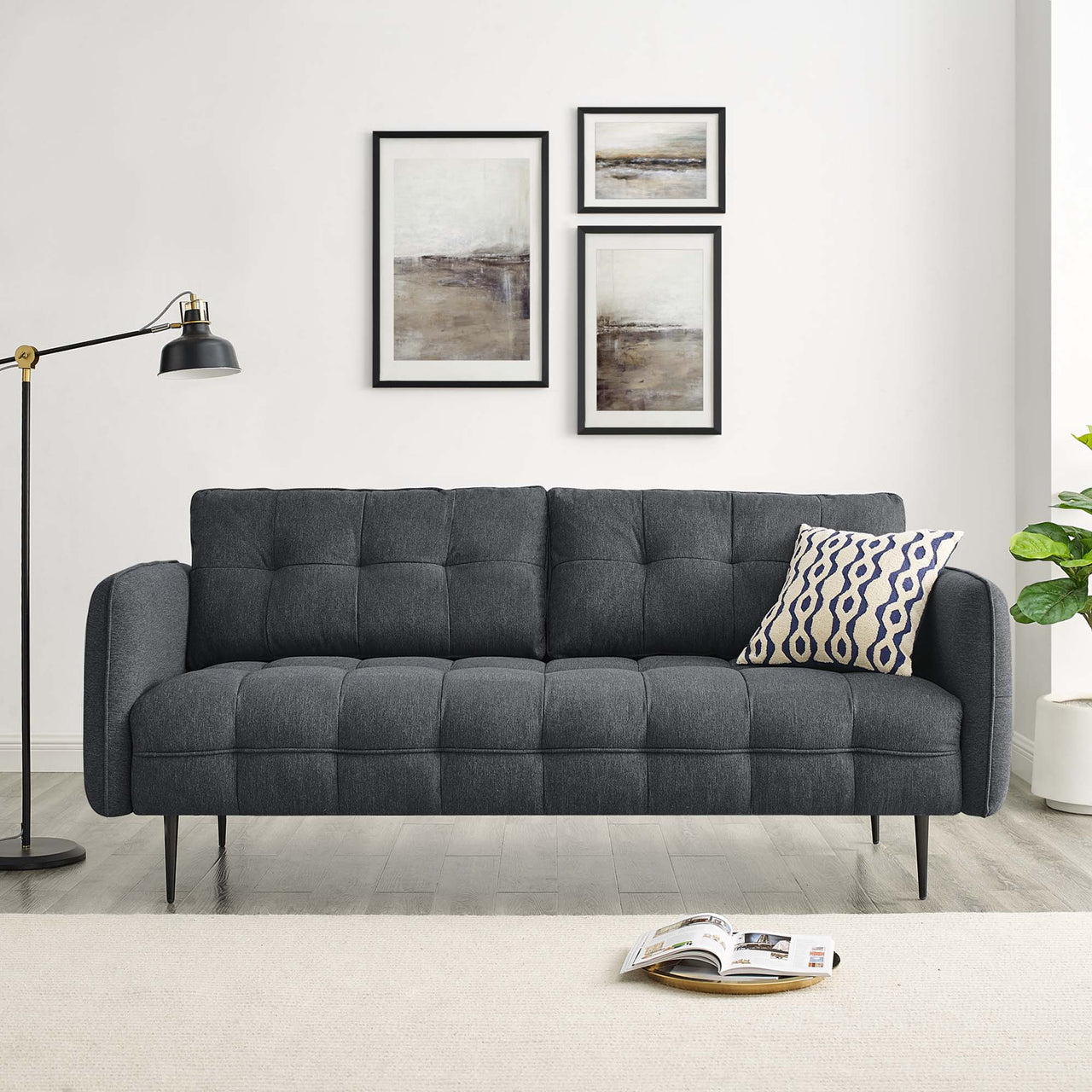 Carron Modern Lounge Fabric Sofa, Charcoal