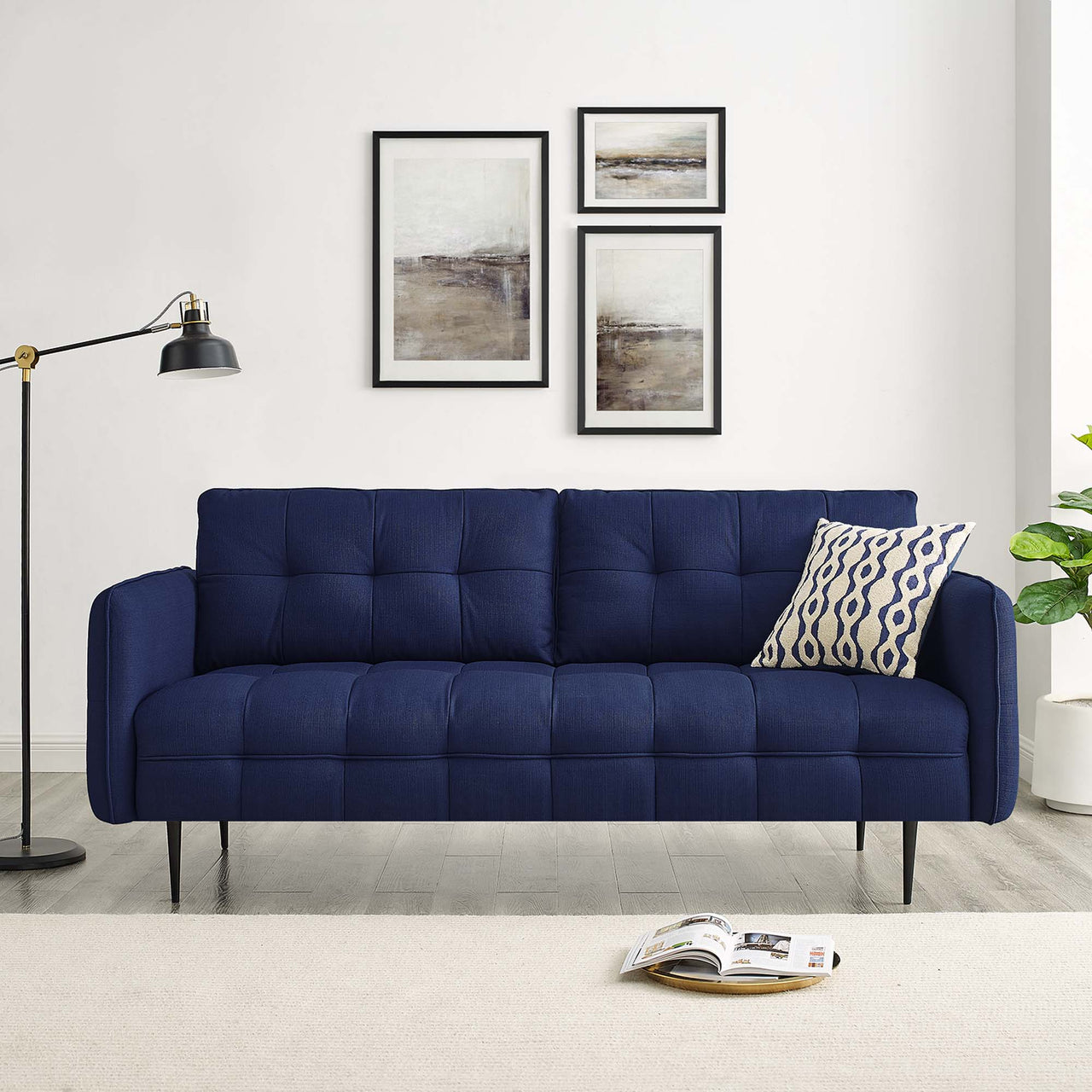 Carron Modern Lounge Fabric Sofa, Royal Blue