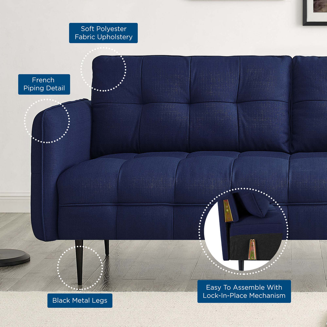 Carron Modern Lounge Fabric Sofa, Royal Blue